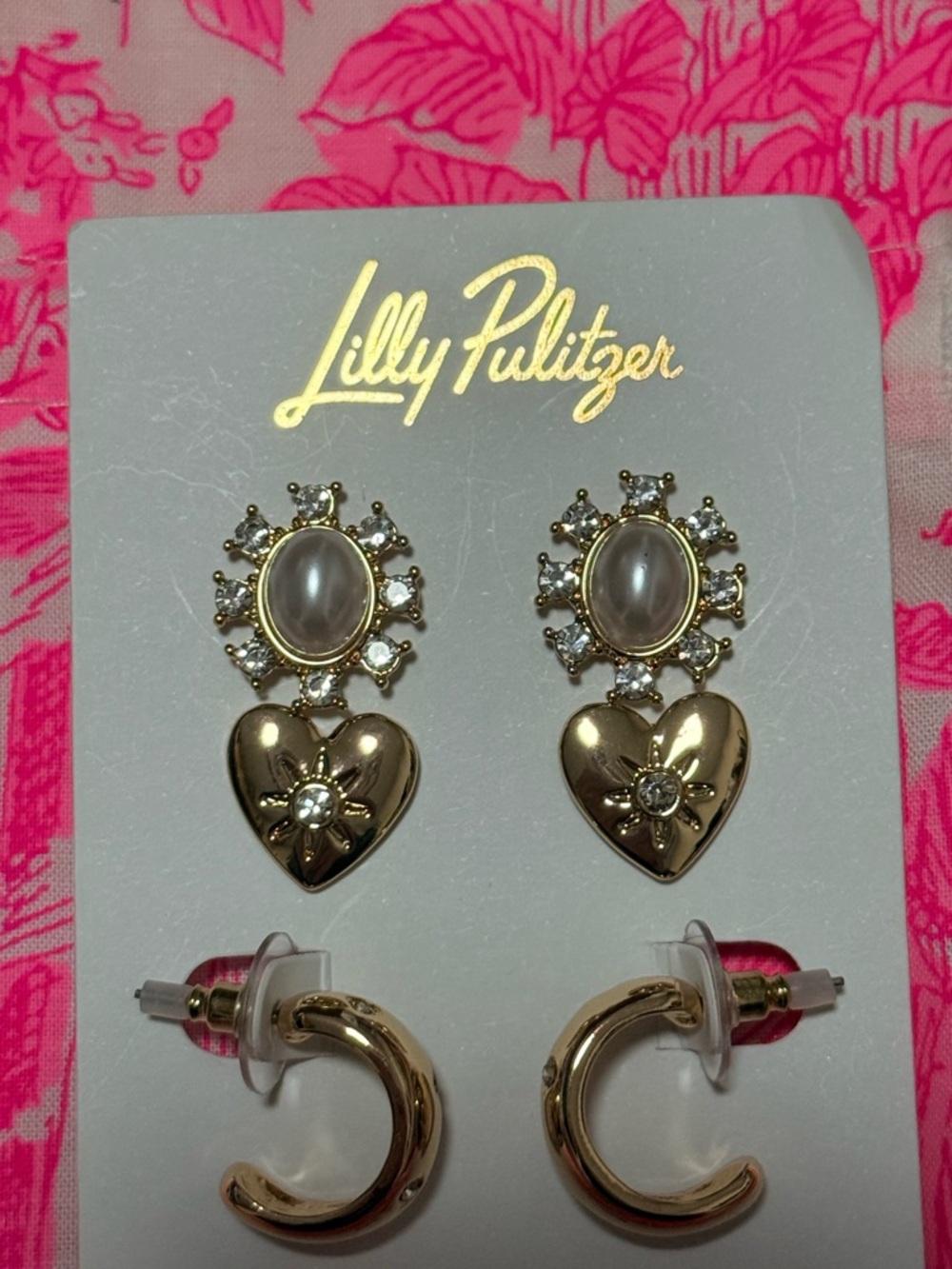 NWT Lilly Pulitzer Gold Spicy Socialite Earring Set of 3 - Picture 9 of 12